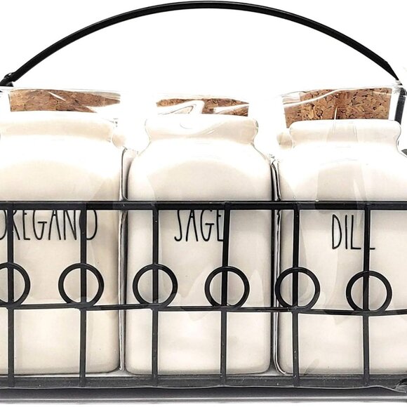 Rae Dunn Artisan Collection Magenta White Ceramic Spice Herb Jars Set Of 6 - Picture 3 of 4